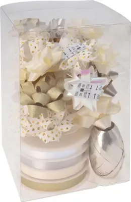 Decoratieset strik en lint wit, goud 