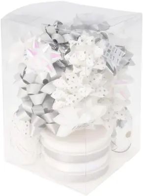 Decoratieset strik en lint zilver, wit 