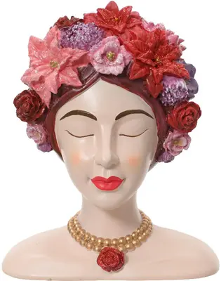 Decoris bloempot vrouw polystone 24.5x17x35cm multi