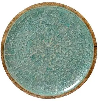 Decoris decoratiebord mangohout rond 30x2cm blauw, bruin - afbeelding 2