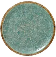 Decoris decoratiebord mangohout rond 30x2cm blauw, bruin - afbeelding 2