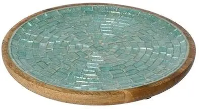 Decoris decoratiebord mangohout rond 30x2cm blauw, bruin - afbeelding 1