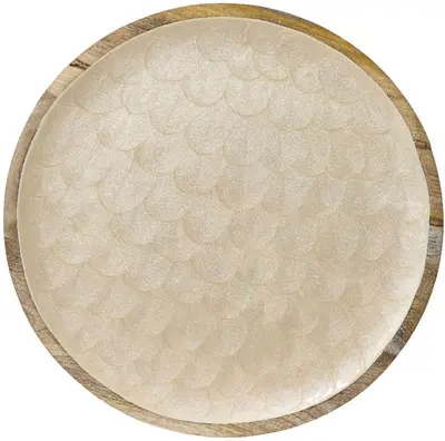 Decoris decoratiebord mangohout rond 48x2cm crème - afbeelding 2
