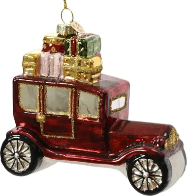 Decoris glazen kerst ornament auto met cadeautjes 10.5cm rood