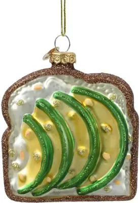 Decoris glazen kerst ornament avocado op toast 8.5cm groen, bruin