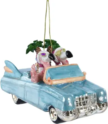 Decoris glazen kerst ornament cabrio flamingo 8cm blauw