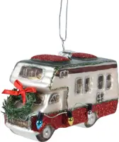 Decoris glazen kerst ornament camper krans 7.5cm rood, wit kopen?