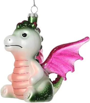 Decoris glazen kerst ornament draak 13cm groen, roze