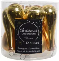Decoris glazen kerst ornament druppel 7.5cm licht goud 12 stuks
