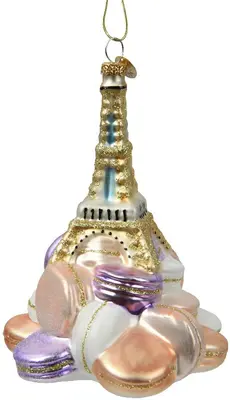 Decoris glazen kerst ornament eiffeltoren met macarons 13.5cm multi