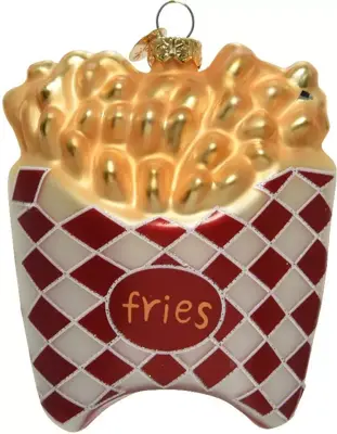 Decoris glazen kerst ornament frietjes 11cm rood, geel