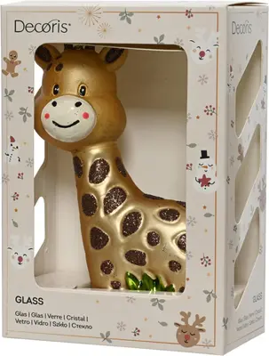 Decoris glazen kerst ornament giraffe 13cm bruin 