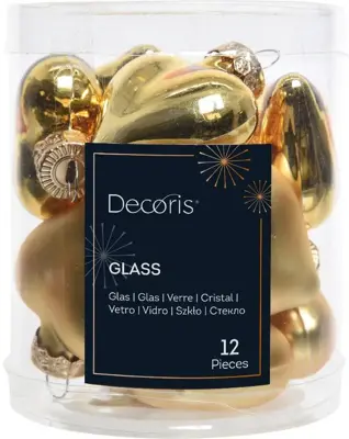 Decoris glazen kerst ornament hart 4cm licht goud 12 stuks