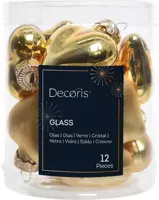 Decoris glazen kerst ornament hart 4cm licht goud 12 stuks