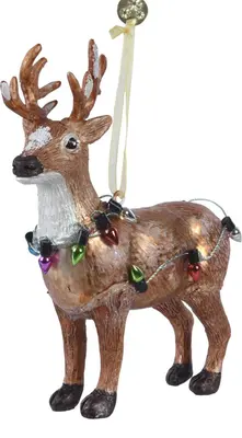 Decoris glazen kerst ornament hert 13.5cm bruin 