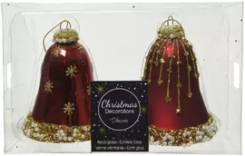 Decoris glazen kerst ornament kerstklok 8cm ossenbloed 2 stuks - afbeelding 2