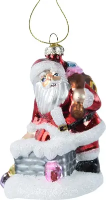 Decoris glazen kerst ornament kerstman bij schoorsteen 11cm multi