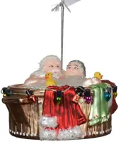 Decoris glazen kerst ornament kerstman en kerstvrouw in bubbelbad 7cm multi - afbeelding 1