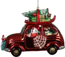 Decoris glazen kerst ornament kerstman in auto 9.5cm rood kopen?