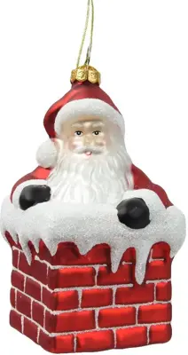 Decoris glazen kerst ornament kerstman in schoorsteen 12cm rood, wit