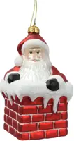 Decoris glazen kerst ornament kerstman in schoorsteen 12cm rood, wit kopen?