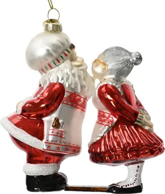 Decoris glazen kerst ornament kerstman & kerstvrouw 12.5cm rood, wit 
