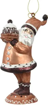 Decoris glazen kerst ornament kerstman met cake 12cm bruin