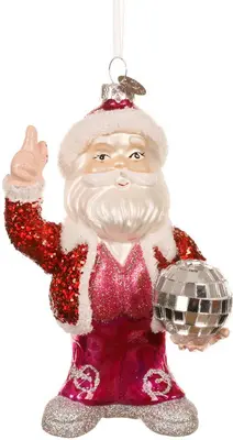 Decoris glazen kerst ornament kerstman met discobal 13.5cm rood, wit