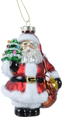Decoris glazen kerst ornament kerstman met kerstboom 14cm rood, wit 