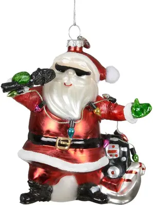 Decoris glazen kerst ornament kerstman zingend 12cm rood, wit