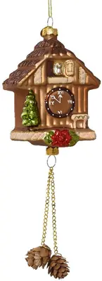 Decoris glazen kerst ornament koekoeksklok 24.5cm bruin