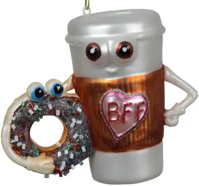 Decoris glazen kerst ornament koffiebeker en donut 10cm multi