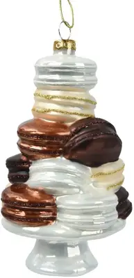 Decoris glazen kerst ornament macaron toren 13.5cm bruin, wit