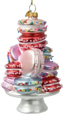 Decoris glazen kerst ornament macaron toren 13.5cm multi