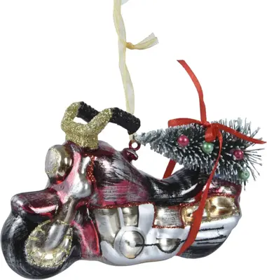 Decoris glazen kerst ornament motor kerst 7cm rood