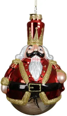 Decoris glazen kerst ornament notenkraker 15cm rood, goud