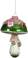 Decoris glazen kerst ornament paddenstoel 13.5cm groen, roze kopen?