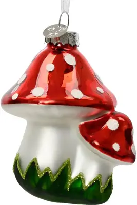 Decoris glazen kerst ornament paddenstoel 7.5cm rood, wit