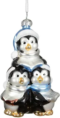Decoris glazen kerst ornament pinguins 10cm multi