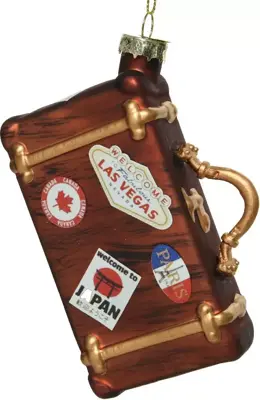 Decoris glazen kerst ornament reiskoffer 12cm bruin