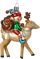 Decoris glazen kerst ornament rendier met elf 14cm multi kopen?