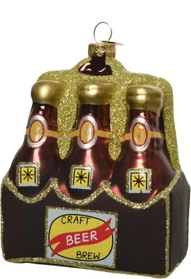 Decoris glazen kerst ornament sixpack bier 11.5cm bruin 
