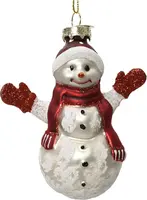 Decoris glazen kerst ornament sneeuwpop 10.5cm rood, wit  kopen?