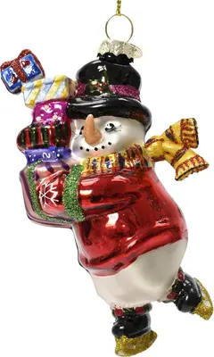 Decoris glazen kerst ornament sneeuwpop op schaatsen 11cm multi 