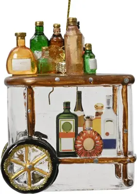 Decoris glazen kerst ornament trolley drank 10cm multi