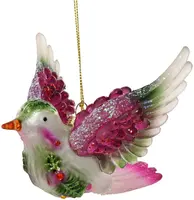 Decoris glazen kerst ornament vogel 12cm groen, roze kopen?