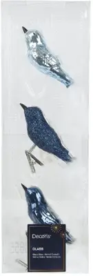 Decoris glazen kerst ornament vogel 3.5cm blauw 3 stuks - afbeelding 1