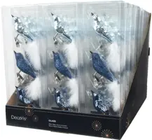 Decoris glazen kerst ornament vogel 3.5cm blauw 3 stuks - afbeelding 2