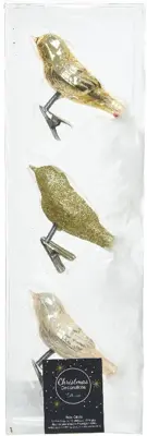 Decoris glazen kerst ornament vogel 3.5cm goud 3 stuks