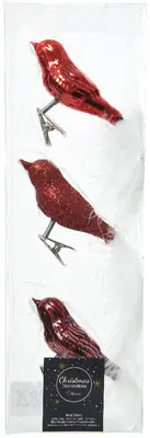 Decoris glazen kerst ornament vogel 3.5cm rood 3 stuks